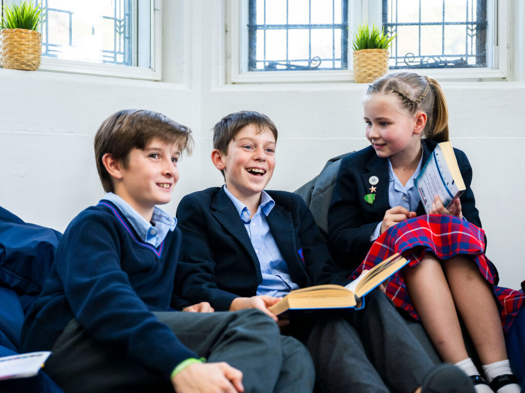 Students sat on bean bags