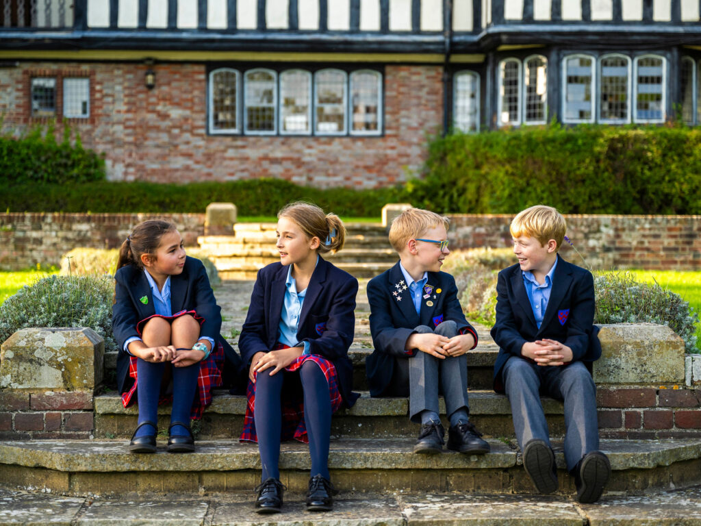 Students sat on the steps